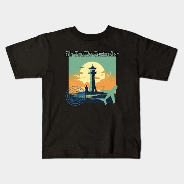 Air Traffic Controller, radar, airplane Kids T-Shirt by Pattyld